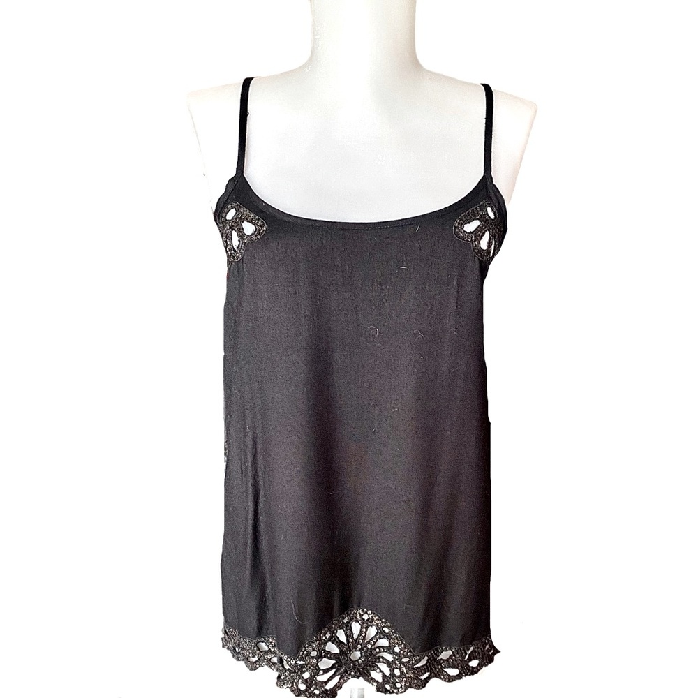 Black Tank Top Embellished with Sequins and Cut Outs